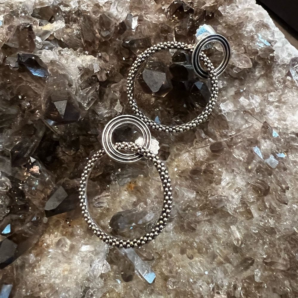LAGOS Signature Caviar Sterling Silver Double Hoop Drop Earrings